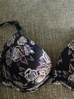 Victoria's Secret Black Bra with Cream Floral Print